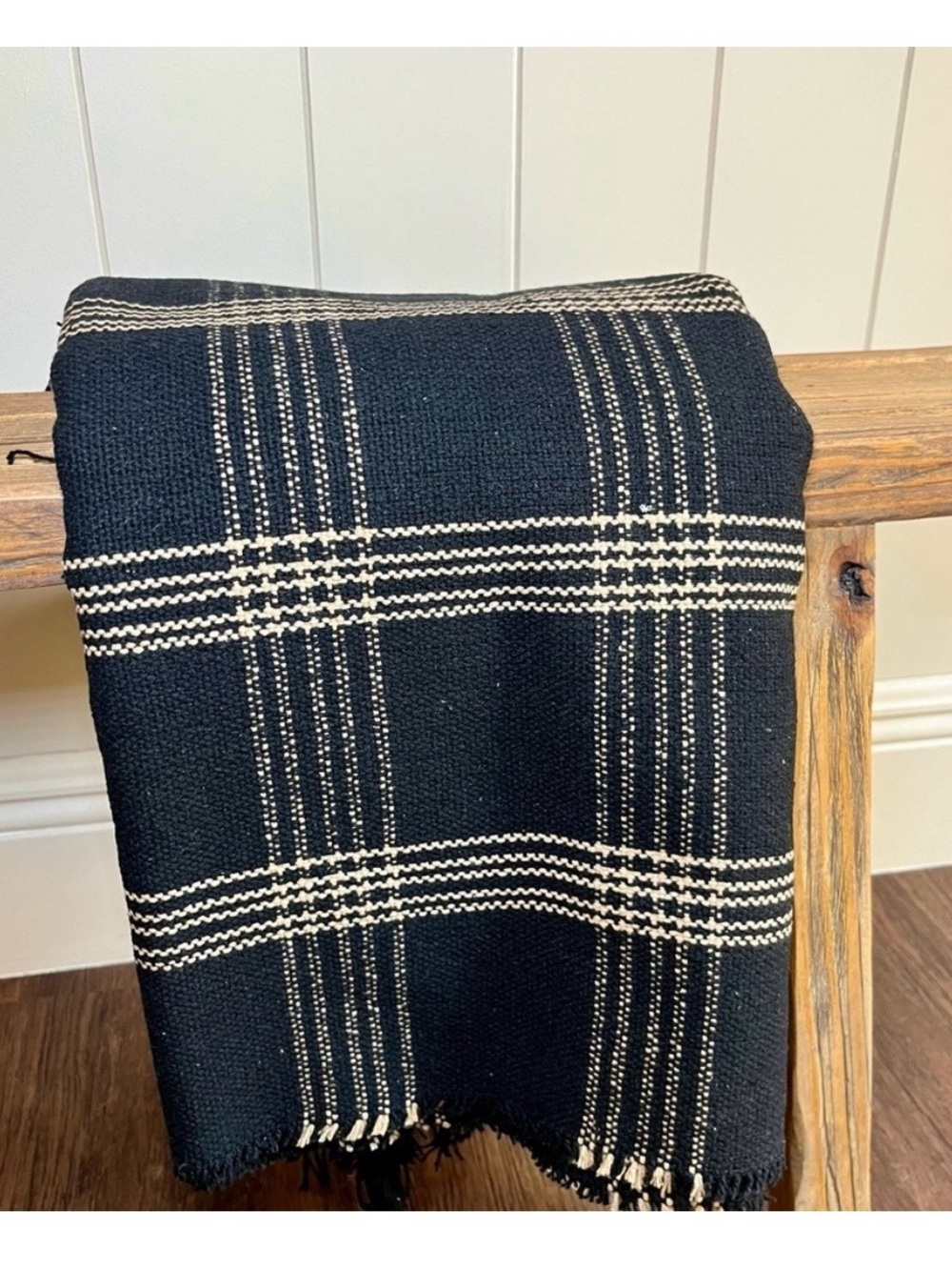 Creative -co op Blanket Black w/Cream Vertical Stripe elegant sku20 - Picture 2 of 4